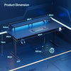 Gaming Desk with LED Lights & Power Outlet, Computer Desk with Monitor Stand