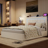 NEW LED OTTOMAN STORAGE PANEL WHITE PU LEATHER UPHOLSTERED BED FRAME DOUBLE Jszs