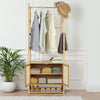 Heavy Duty Vertical Bamboo Garment Coat Rack Stand Shoe Shelf Entryway Corner