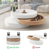 Round Rotating Coffee Table w/ 360° Swivel Layer & Storage, White + Wood Grain