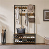 Large Coat Rack Stand Hall Tree with 24 Hooks and Shoe Bench Rustic Brown