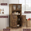 Freestanding Pantry Storage Cabinet w/Glass Doors,Adjustable Shelves,Tall Cupboa