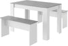 4 Seater Dining Table With 2 Benches, 3 Piece Set, Space-Saving Dining Room Furn