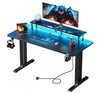 Gaming Desk with LED Lights & Power Outlet, Computer Desk with Monitor Stand
