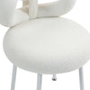 White Dressing Stool Bowknot Backrest Boucle Makeup Vanity Seat Chair Metal Legs