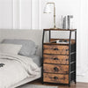 Brown 4-Drawer Bedside Table w/ Open Shelf,Small Storage Nightstand for Bedroom