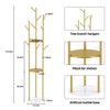 Metal Coat Rack Stand Hall Tree w/ 3-Tier Shelves 9 Hooks Marble Base Gold Frame