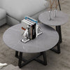 2Pcs Round Nesting Coffee Table Grey Marble End Side Tables Furniture Cross Legs