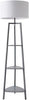 Modern Grey 3 Tier Floor Lamp with Shelves & White Shade | 156cm Wood Light