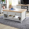Grey Coffee Table Oak Effect Top 1 Drawer Storage Occasional Table Metal Handles