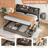 King Bed Frame Grey Upholstered Wooden Slatted Bed Frame with Storage, 3 Drawers