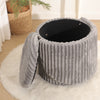 Ottoman Storage Stool Ribbed Round Pouffe Seat 3-in-1 Compact Chair Footstool
