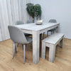 Wooden Grey Dining Table Set with Bench and 4 Grey Chairs Kitchen Room Furniture
