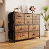 Chest of Drawers with 10 Fabric Drawers Tall Storage Unit Metal Frame Wooden Top