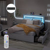 NEW STORAGE UPHOLSTERED BED FRAME 4FT6 DOUBLE WITH USB PORT & LED LIGHT,4 DRAWER