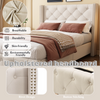 3FT UPHOLSTERED SINGLE BED FRAME WITH LINEN TUFTED HEADBOARD & WING SIDE BEIGE