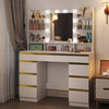 White Vanity Desk with LED Bulbs, Large Mirror, 9 Shelves Drawers Dressing Table