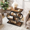 Narrow Side Table, Rustic 4-Tier Small Wooden End Table with Curved Metal Frame