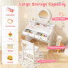 Kids Vanity Set Dressing Desk and Chair Set with Mirror-White
