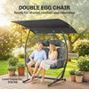 Double Hanging Egg Chair, 2 Seat Egg Swing Chair with Canopy, Dark Grey