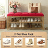 2-Tier Velvet Top Bamboo Gold Metal Shoe Rack Stand Shoe Storage Shelf Hallway
