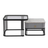 Coffee Table Square Nest of Tables Side Table with Metal Frame Legs & Glass Top