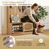 4-In-1 Hall Tree Entryway Bench with Coat Rack & Flip Drawers-Natural