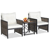 3 Piece Patio Wicker Chairs and Coffee Table Set Rattan Conversation Set