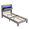 Upholstered Platform Bed 3ft Single Bed Frame with LED Storage Headboard Grey