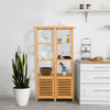 140cm Tall Bathroom Cabinet Freestanding Storage Unit w/ 3 Shelves Slim Cupboard