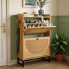 Rattan Shoe Storage Cabinet & 2 Flip Drawers Wooden Shoe Organiser for Hallway