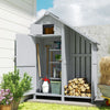 Garden Outdoor Wooden Tool Storage Shed With 3 Shelves, Firewood Rack, Grey