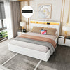 NEW LED OTTOMAN STORAGE PANEL WHITE FABRIC UPHOLSTERED BED FRAME DOUBLE Vsdkycaw