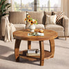 31.5'' Solid Wood Round Coffee Table, 2-Tier Wooden Center Table for Living Room