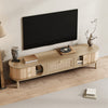 Solid Wood & Rattan TV Stand - Natural Style Cabinet with Doors & Drawers UK