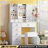 White Dressing Table Mirror Drawers Vanity Makeup Desk Stool Set With LED Lights