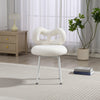 White Dressing Stool Bowknot Backrest Boucle Makeup Vanity Seat Chair Metal Legs