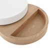 Round Rotating Coffee Table w/ 360° Swivel Layer & Storage, White + Wood Grain