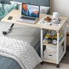 Beige Overbed Table with Wheels Adjustable Foldable Bedside Laptop Desk