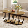 2-Tier Oval Coffee Table Industrial Wooden Center Cocktail Table for Living Room