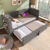 Daybed with Pull Out Trundle, 3ft Sofa Bed Upholstered Single Bed Frame, Grey