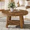 Round Solid Wood Coffee Table, 2-Tier Farmhouse Center Table for Living Room