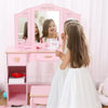Girls' Vanity Table Chair Set Kids Makeup Dressing Table with Mirror and Drawer