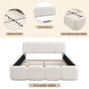 Upholstered Double Bed 4ft6 with Velvet Headboard and Sturdy Wooden Slats, Beige