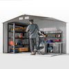 9 x 6FT Galvanised Garden Storage Shed with Sliding Door, Grey