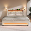 Upholstered King Bed w/ Remote LED & Type-C Port, Metal Slats, Linen, 135x190cm