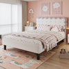 Double Upholstered Bed 4ft6 135x190cm with Velvet Headboard & Study Slats, Beige