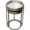 Set of 2 Nesting Round Side Tables- Anitique Silver with Marble Effect Top Tray