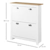 2 Drawer Shoe Cabinet Narrow Shoe Cupboard with Flip Doors, White