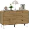 Bedroom Chest of Drawers, Modern 6 Drawer Dresser, Oak
